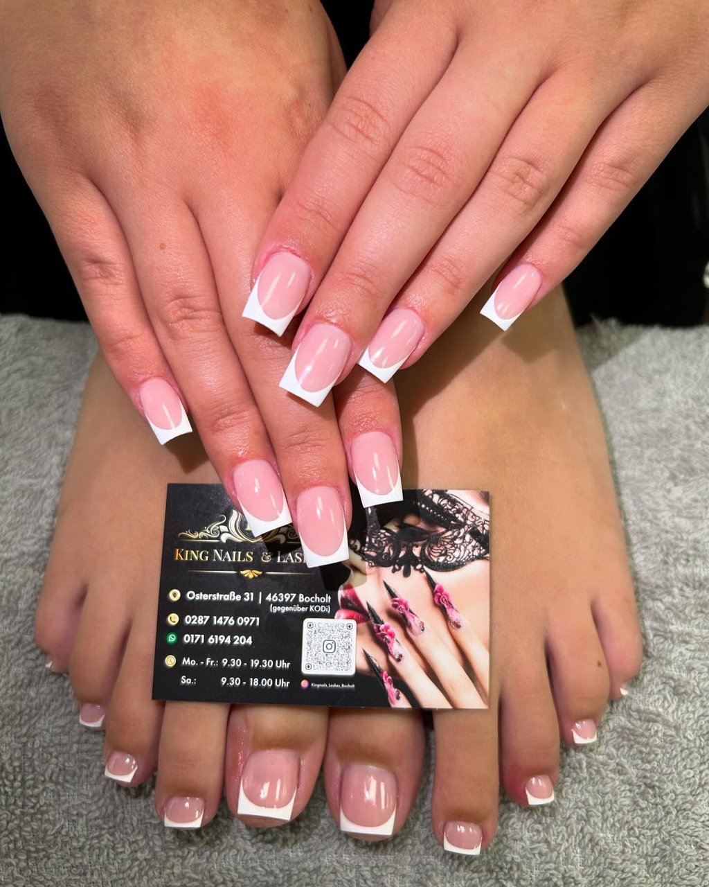 Pedicure & manicure in French look