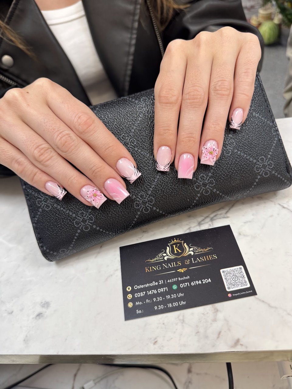 Pink French with glitter accent