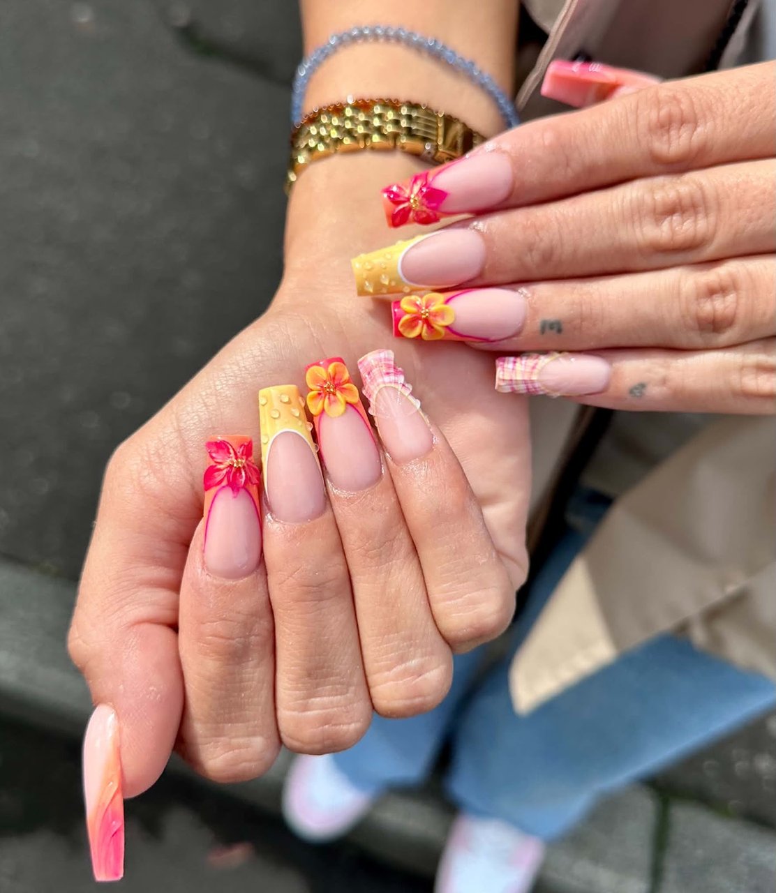 French with orange 3D flowers