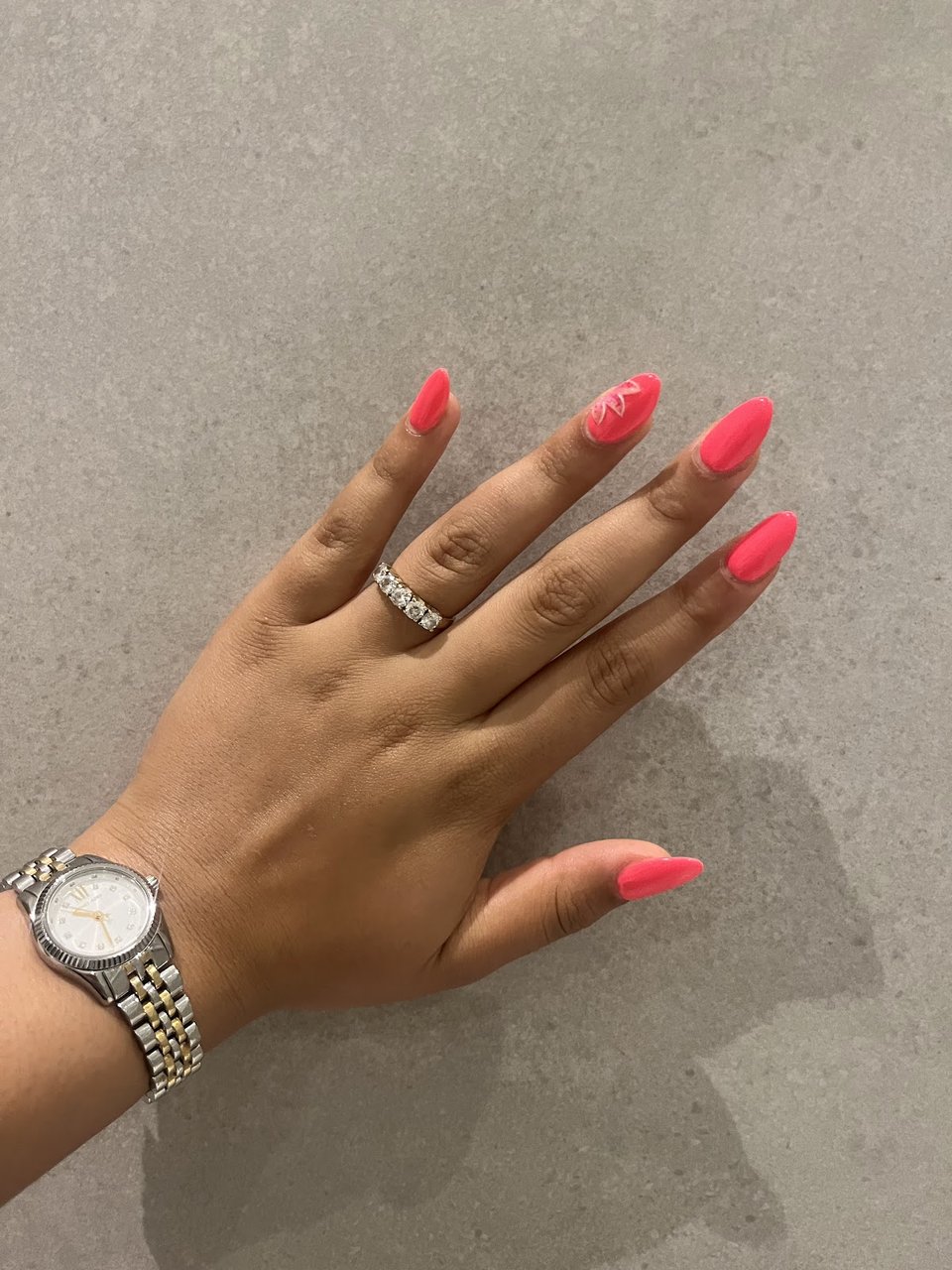 Coral red almond nails