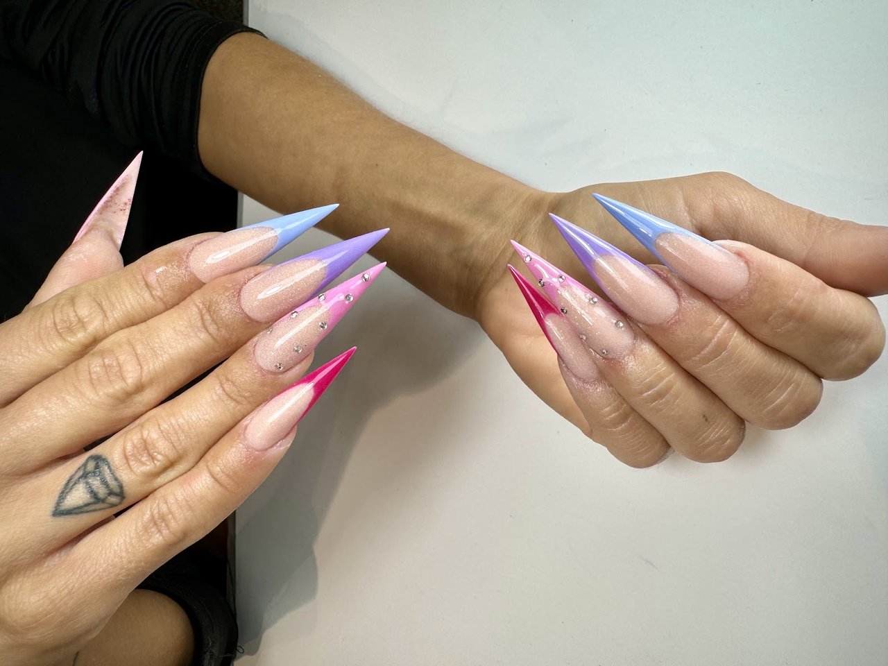 Stilettos with blue & pink ombré