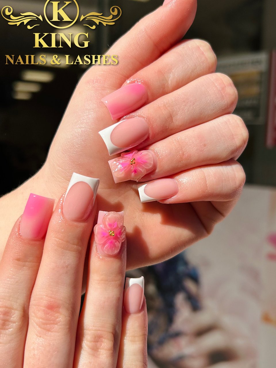 Pink French with 3D flower