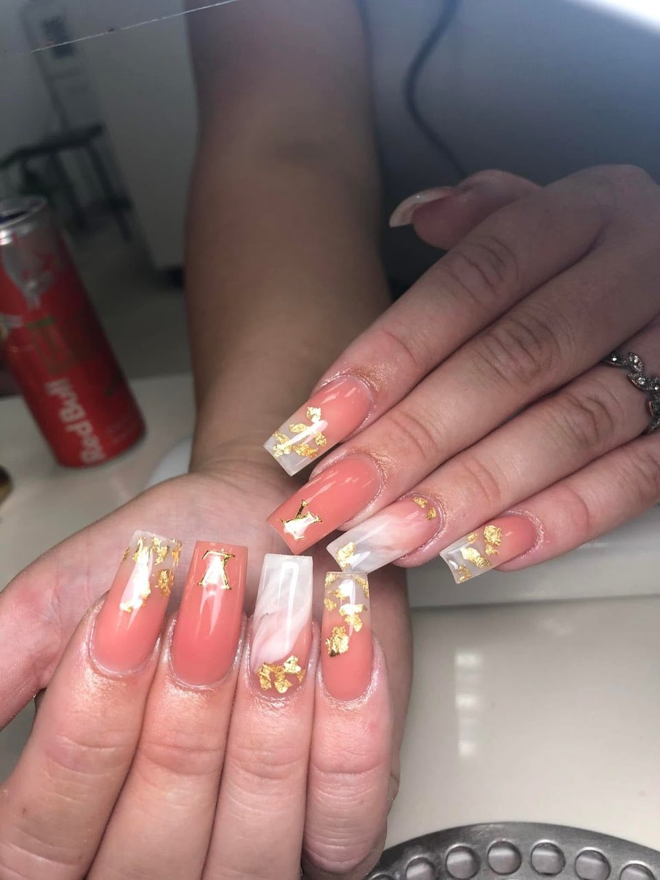 Coral with gold foil & French