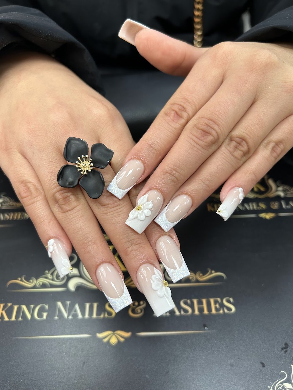 French with white 3D flowers