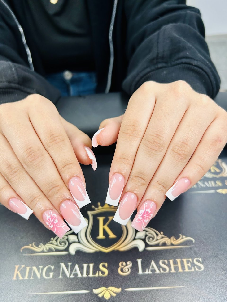 Pink French with glitter