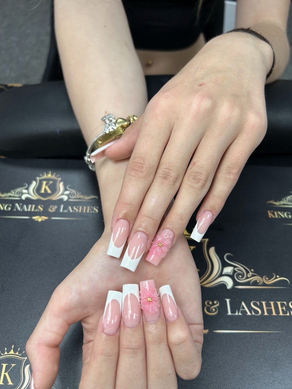 French with pink flower accent