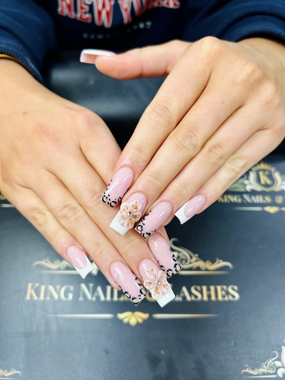 Square French with leopard & flowers