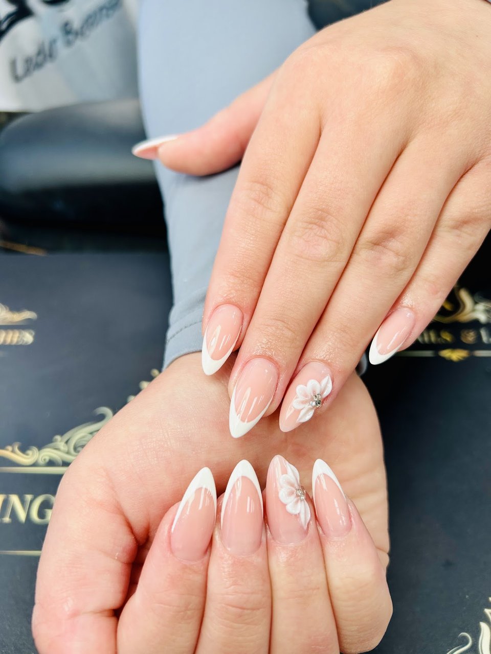 Almond French with flower accent